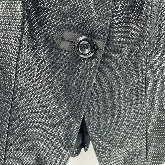 Ann Taylor Black Woven Short Sleeve Tailored Pleated Back Notch Collar Jacket - Picture 4 of 10